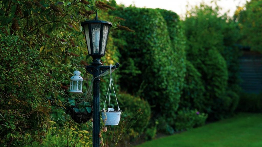 Luminaire extérieur éclairant un jardin